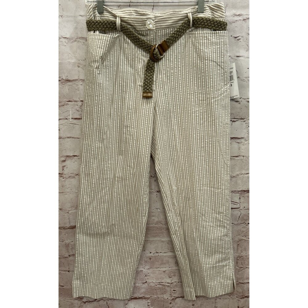 Evan Picone Pants Womens 12 NEW Seersucker Raffia Ivory Ankle Cropped